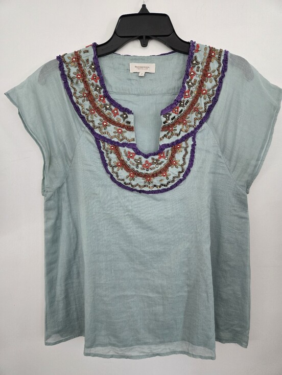 British India Tops - British India Traveller collection 100% Cotton Organdy embroidered beaded top.